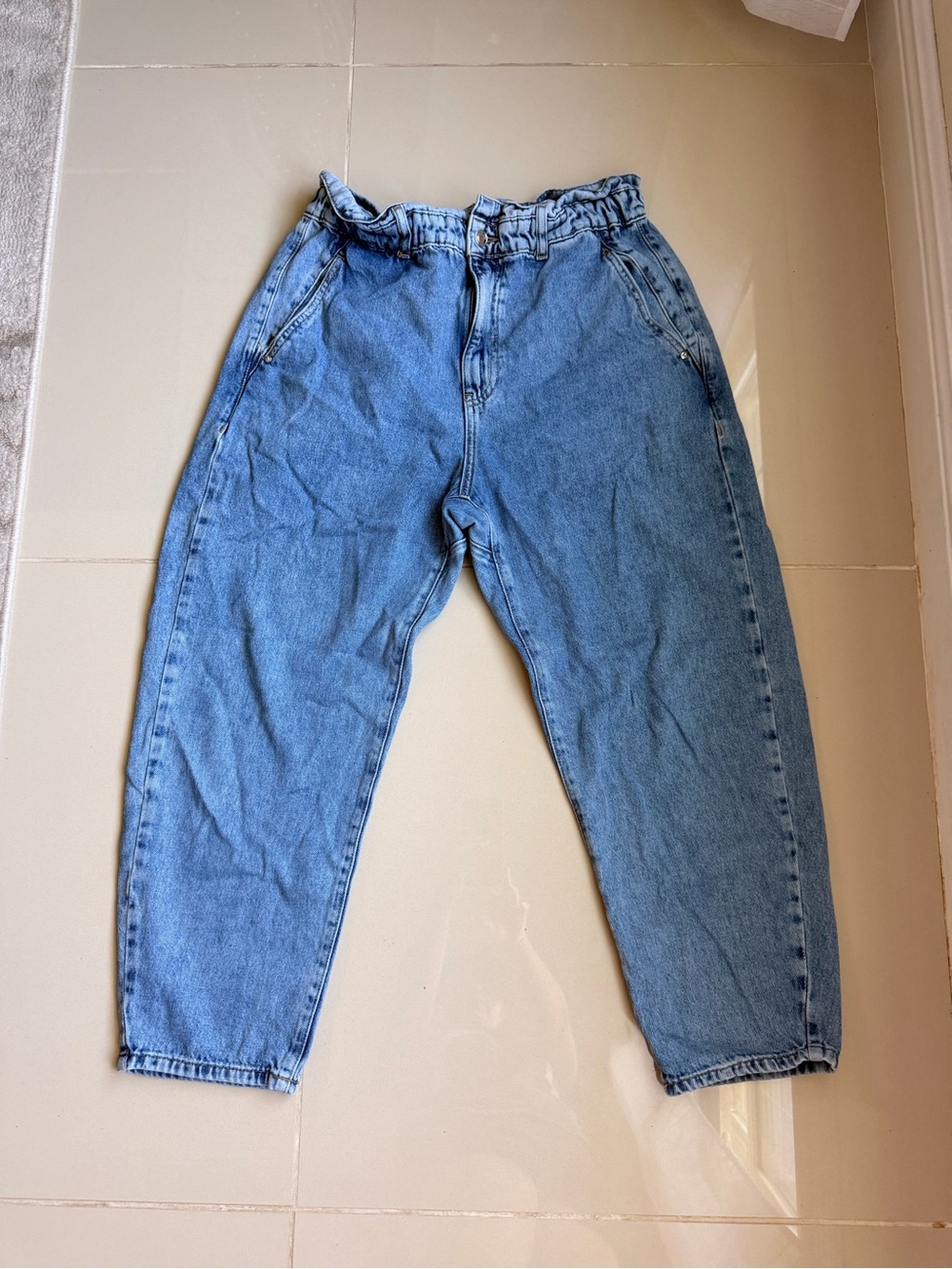 Zara Womens Paperbag Waist Balloon Jeans High Rise Light Wash Slouchy Y2K USA 10